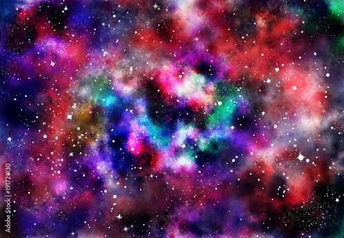 Star Field In Galaxy Space With Nebula Abstract Watercolor
