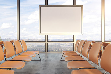 Fototapete - Modern airport interior with blank banner