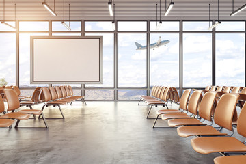 Poster - Modern airport interior with blank poster