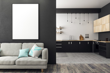 Wall Mural - Modern studio interior with empty billboard