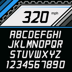 Poster - Vector Font in supercar gauge cluster style. Racing Alphabet on car gauge background