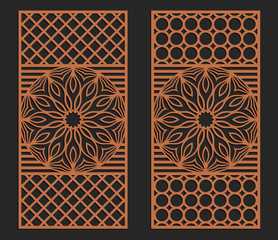 Sticker - Laser cutting set. Wall or window panels. Jigsaw die cut ornaments. Lacy cutout silhouette stencils. Fretwork floral patterns. Vector template for paper cutting, metal and woodcut.