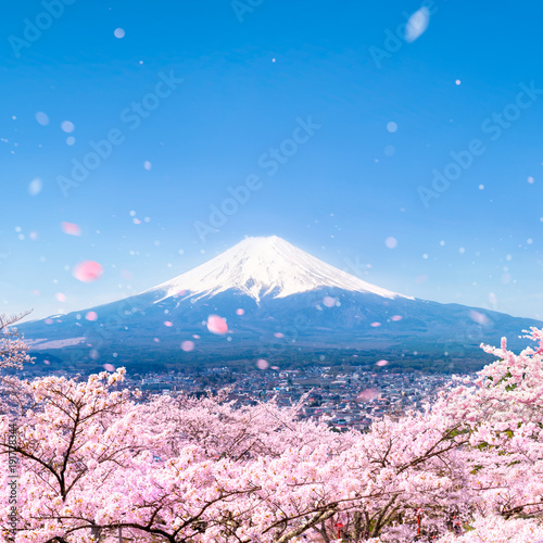Dekoracja na wymiar  gora-fuji-na-wiosne-z-kwitnacymi-wisniami-japonia