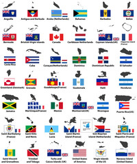 Wall Mural - vector flags and maps of north american countries