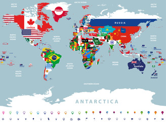 Wall Mural - map of the world jointed with countries flags vector high detailed illustration