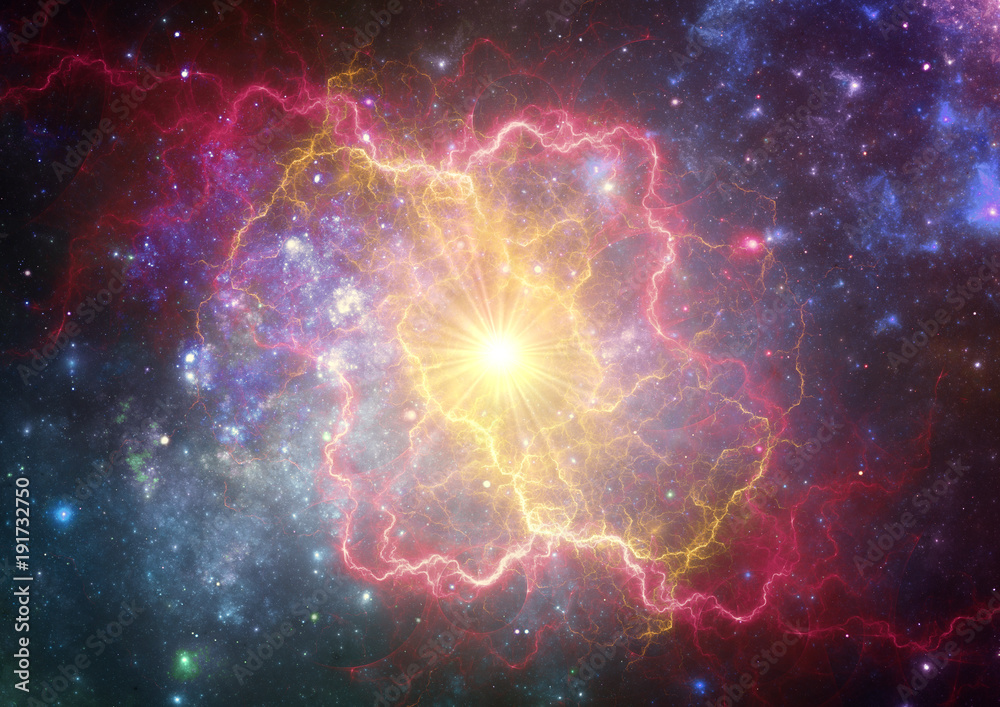 Exploding supernova forming  a new nebula. - obrazy, fototapety, plakaty 