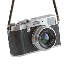 Wall Mural - Hanging vintage retro photo camera isolated on the white backgroundl.