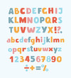 Multicolored kids Vector Font, letters, numbers and orthographic symbols