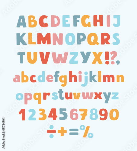 Cuadros en Lienzo Multicolored kids Vector Font, letters, numbers and orthographic symbols