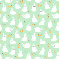 Wall Mural - Vector seamless pattern with cute bunnies and carrots. Cute background for kids