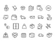 Set of Delivery Related Vector Line Icons. Contains such Icons as Priority Shipping, Express Delivery, Tracking Order and more. Editable Stroke. 48x48 Pixel Perfect.