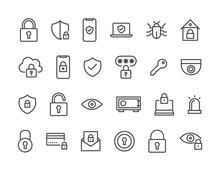 Set Of Security Related Vector Line Icons. Editable Stroke. 48x48 Pixel Perfect.