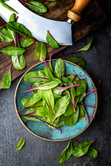 Wall Mural - Fresh mangold leaves, swiss chard or leaf beet