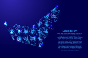 Leinwandbilder - Map United Arab Emirates from printed board, chip and radio component with blue star space on the contour for banner, poster, greeting card, of vector illustration.