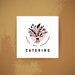 Wall Mural - Vector catering and restaurant company logo set isolated on white background. Hand drawn food elements, dish icons. Perfect for restaurant, cafe, catering bars insignia banners, symbols.