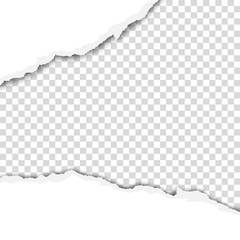 Wall Mural - Ragged wide strip in sheet of white paper. Transparent background of the resulting hole. Vector template paper design.