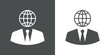 © teracreonte - Icono plano abstracto hombre de negocios con globo terráqueo de cabeza en gris y blanco