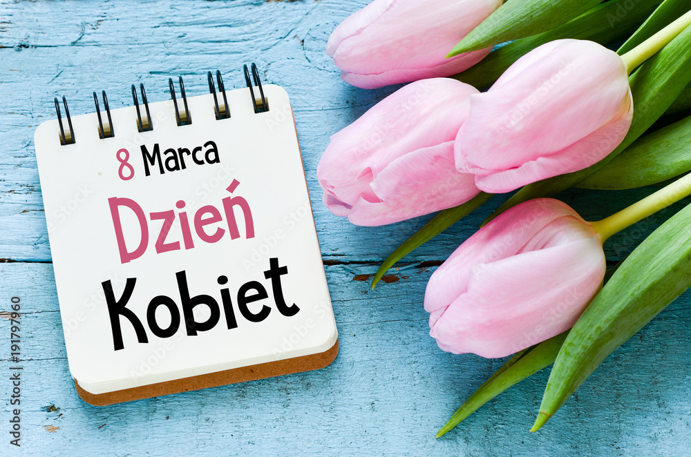 Women's day card with Polish words DZIEŃ KOBIET - obrazy, fototapety, plakaty 