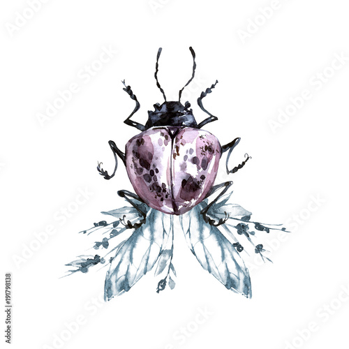 Naklejka - mata magnetyczna na lodówkę Chrząszcz z kwiatowymi skrzydłami