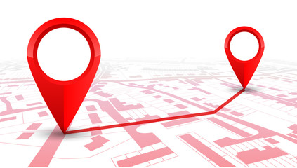 Poster - Red GPS navigator pointer on city map, from place to place – stock vector