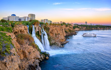 Duden Coast Waterfalls, Antalya, Turkey, On Sunset