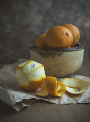 Wall Mural - Oranges in Wood Bowl