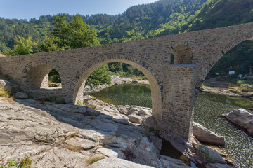 Amazing Reflection of Devil's Bridge in Arda river and Rhodopes mountain, Kardzhali Region, Bulgaria