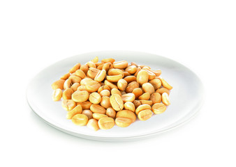 Wall Mural - Coffee beans in white plate on white background