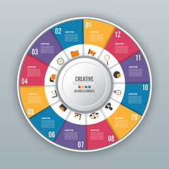 Poster - Circle chart infographic template with 12 options for presentations, advertising, layouts, annual reports.