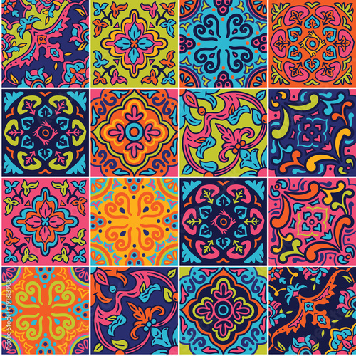 Photographie Ceramic tile with colorful patchwork in spanish style