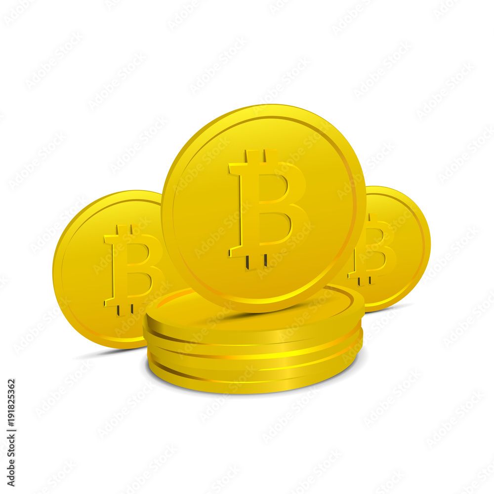 Bitcoins Isolated on White Background. Few Realistic 3D Gold Crypto Coins.  Vector illustration of Electronic Virtal Money. Cryptographic Currency.  Stock Vector | Adobe Stock