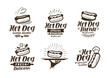 Hot dog logo or label. Fast food, takeaway icon. Lettering vector illustration