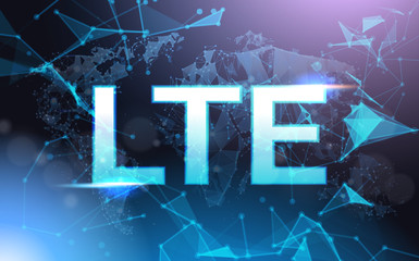 Poster - Lte Sign Symbol Over Futuristic Low Poly Mesh Wireframe On Blue Background Vector Illustration
