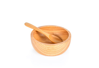 Wall Mural - Wooden bowl wooden spoon on white background