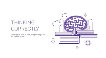 Poster - Thinking Currently Brainstorming Business Web Banner Template With Copy Space Thin Line Vector Illustration