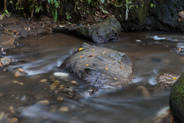 Canvas Print - rocks in the middle of flowing river.
