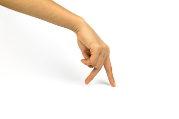 Two fingers walking on white background