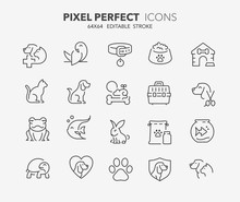 Pets And Vet Thin Line Icons