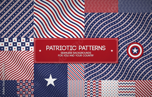 Fotomural Set of patriotic american patterns with stars and stripes