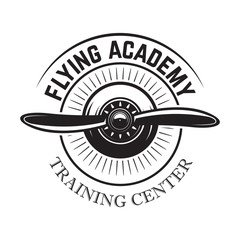 Aviation training center emblem template with retro airplane. Design element for logo, label, emblem, sign.