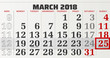 © Wilm Ihlenfeld - vector calendar of march 2018 with slidable red frame