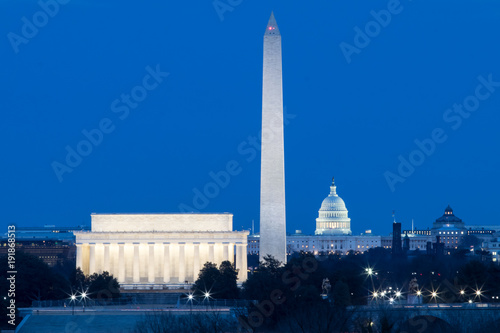 Cuadros en Lienzo Washington DC monuments, Lincoln, Washington and Capitol Building