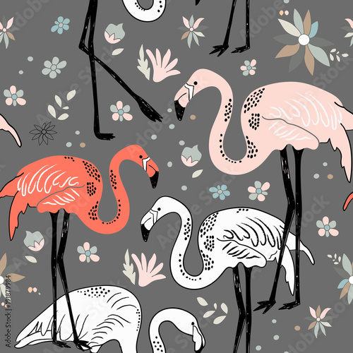 abstrakcjonistyczna-reka-malujacy-bezszwowy-zwierzecy-tlo-ptaki-flamingo