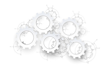 Wall Mural - Gears in engagement. Engineering drawing abstract industrial background with a cogwheels.