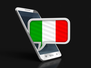 Poster - Touchscreen smartphone and Speech bubble with Italian flag. Image with clipping path