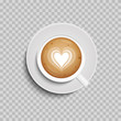 Coffee cup. Latte art heart shape. Vector. Isolated. Top view.