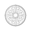 Wood round shield with viking runes. Vintage vector black engraving