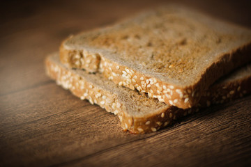 Slice toast bread background texture selective focus