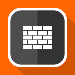 Fototapete - Firewall vector icon. Flat design square internet gray button on orange background.