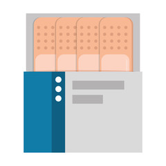 Sticker - box packing with medicinal bandages isolated icon vector illustration design